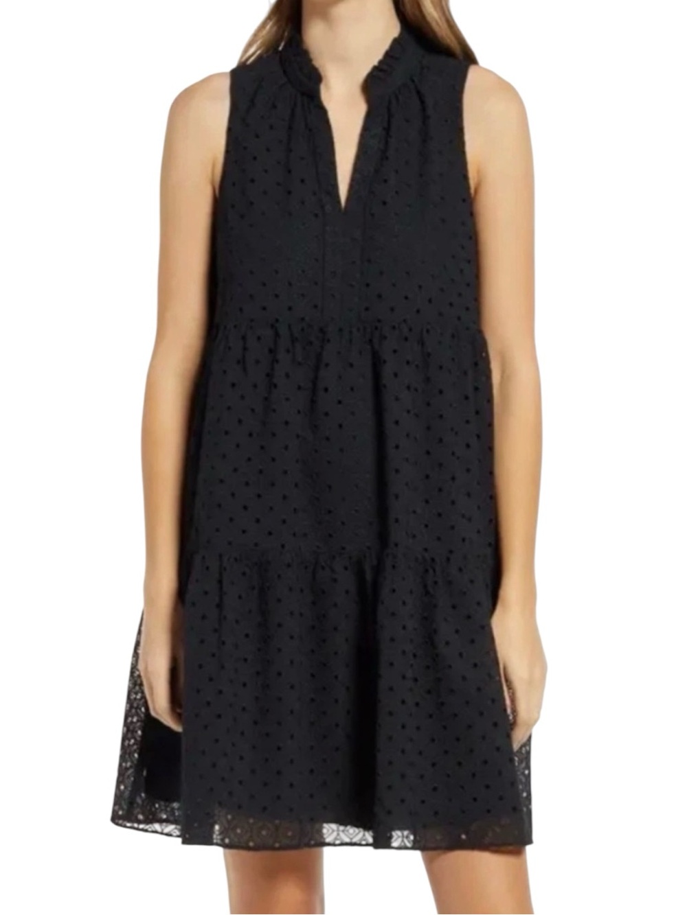 Lilly Pulitzer NWOT Novella Eyelet Swing Mini Dress Sz Large Tiered Black